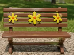 Miniature Park Bench with Daisies - Free 3D Print Model
