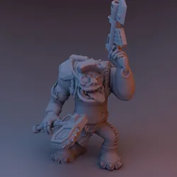orc with gun and chainsaw axe