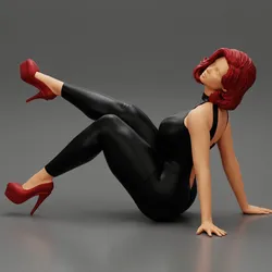 Young Woman With short hair sitting in sexy Bodysuit