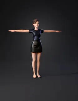Create a female character that wearing a t shirt and a skirt with skin