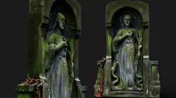 graveyard mossy tombstone wall monument PBR photogrammetry Low-poly 3D model