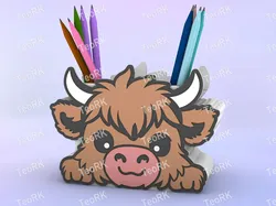 Other STL Descărcare - Pen Holder cute baby Highland cow - TeoRk