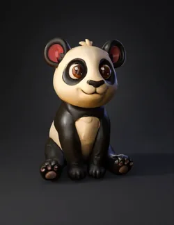 panda figurine with black and white fur clay texture large expressiv