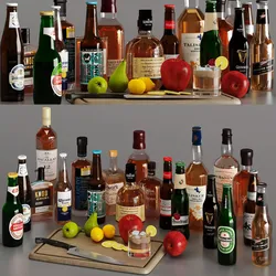 Bottles 2 20 Bottles And Fruits Low-poly 3D model