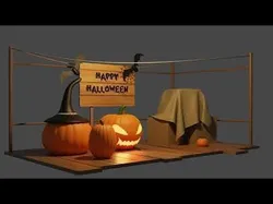 Happy Halloween Realistic Pumpkins with props 3D model