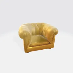 Luxury Golden Leather Armchair 3D Model - Chesterfield Style Chair