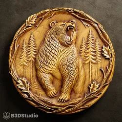 Bear Relief for CNC Laser and 3D Print STL File and 4K Grayscale TIF - High Detail 3D Model