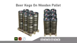 Beer Kegs On Wooden Pallet 3D model