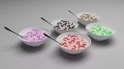 Bowl of Colorful Ring Cereals 3D model