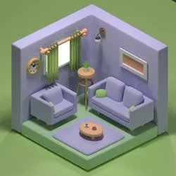 Isometric Stylized Living Room 3D Model Low-poly 3D model