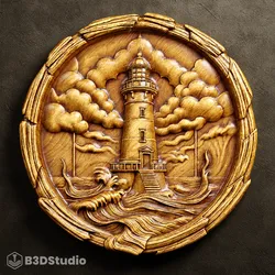 Lighthouse Relief for CNC Laser and 3D Print STL File and 4K Grayscale TIF - High Detail 3D Model