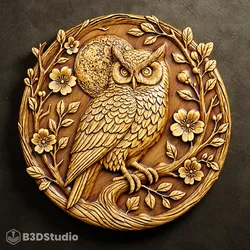 Owl Relief for CNC Laser and 3D Print STL File and 4K Grayscale TIF - High Detail 3D Model