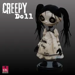 STL File – Creepy Doll – 3D Printable Horror Miniature – Disturbing and Cute with Display Base