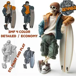 Skeleton Surfer with Surfboard 4 Color 3MF & STL