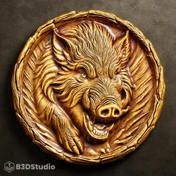 Wild Boar Relief for CNC Laser and 3D Print STL File and 4K Grayscale TIF - High Detail 3D Model