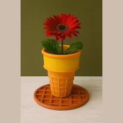 Ice Cream Cone Planter with Waffle drip tray
