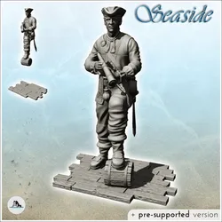 Old pirate with long view and foot on barrel (4) - Jungle Blackbeard Island Beach Piracy Caribbean Medieval
