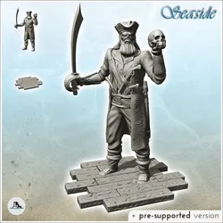Old pirate with pistol and saber holding a skull (8) - Jungle Blackbeard Island Beach Piracy Caribbean Medieval