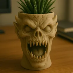3D Printable Demon Head Planter – Horror Skull Pot for Succulents or Pens