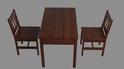 Dark Wooden Table and Chair Low-poly 3D model
