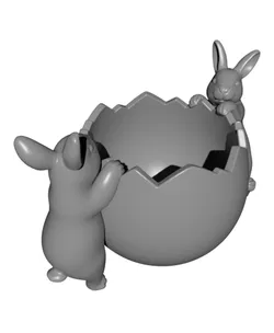 Easter Basket with Bunny | Cracked Egg with Rabbits | Spring Candy Bowl | 3D STL File - Digital Down