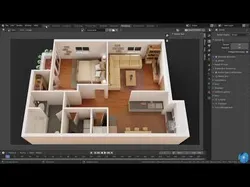House kitchen and dining room in degree view 3D model