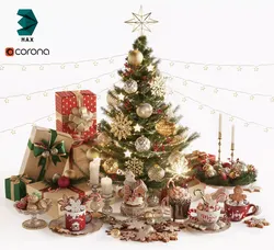 Christmas and New Year Decorations with Christmas tree  3D model