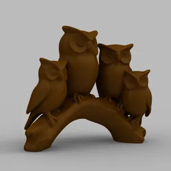 Owl Family on Branch Figurine