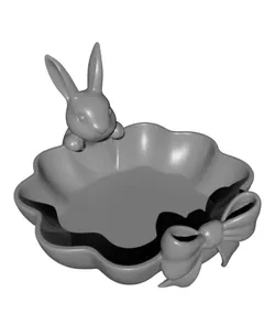 Sculptural Bunny & Bow Scalloped Candy Dish | Easter Spring Decor