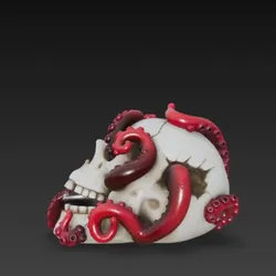 skull sculpture with octopus