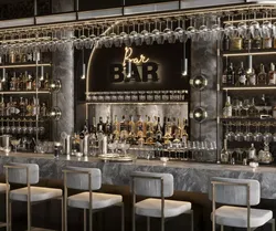 Bar Interior Bar Counter with alcohol and glasses 3D model