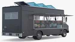 Commercial Food Service Truck Black Rigged 3D model