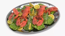 Gourmet Lobsters Dish with Fresh Herbs and Citrus on Tray 3D model