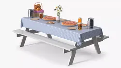 Picnic Table Served Blue Tablecloth with Pizza and Beer 3D model
