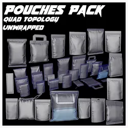 Pouches pack Low-poly 3D model