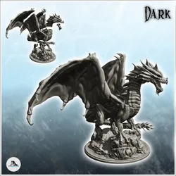 Dragon with open mouth and spiked tail on rock (12) - Fantasy Medieval Dark Chaos Animal Beast Undead