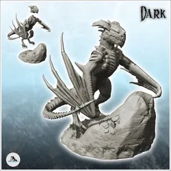 Dragon with pointed tail on rock (8) - Fantasy Medieval Dark Chaos Animal Beast Undead
