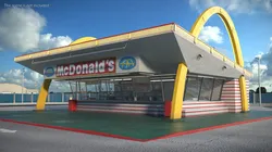 Retro McDonalds Restaurant with Yellow Arches 3D model