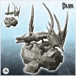 Vociferous dragon on rock (3) - Fantasy Medieval Dark Chaos Animal Beast Undead