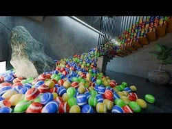 Balls Physics Simulation in Modern Concrete Interior  Low-poly 3D model