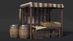 Medieval Food Market Stall with Striped Awning 3D model