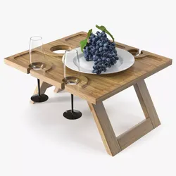 Picnic Wine Table with Glasses and Grapes 3D model