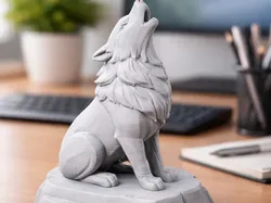 Majestic Howling Wolf –High Detail 3D Print Statue - Free 3D Print Model