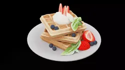 Waffles With Berries Low-poly 3D model