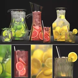 Beverages Collection drink with grapefruit slices and straw 3D model