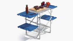Camping Grill Table with Steak and BBQ Tools Blue 3D model