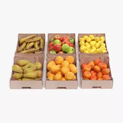 Fruit in Boxes - Filled Cardboard Produce Crates 3D model