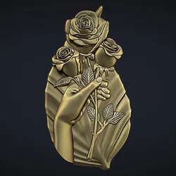 Hand Holding Rose Bas Relief 3D Model