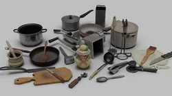 Old kitchen appliances for cooking pack Low-poly 3D model