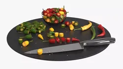 Sliced Chili Peppers on Cutting Board Multicolor 3D model